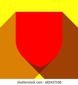 Shield icon. Vector. Red icon with two flat reddish shadows on yellow background.
