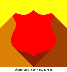Shield icon. Vector. Red icon with two flat reddish shadows on yellow background.
