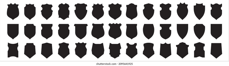 Shield icon vector set. Protect and security symbol illustration. Assorted shield with different shapes for emblem and label frame. Flat style design template. Big collection.
