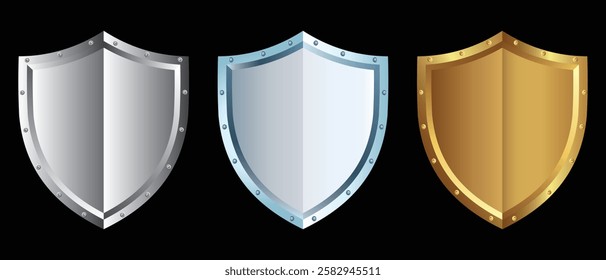 Shield icon, vector set. Set of shields, guard silhouette. Shield symbol, sign, logo or emblem design. Vector Protect shield security icons. illustration.