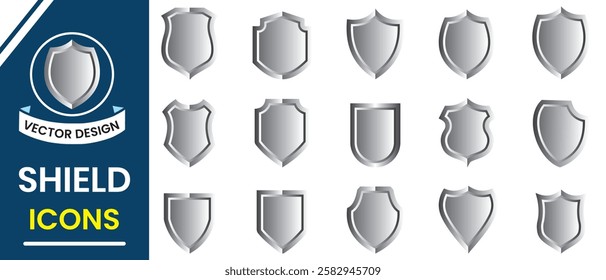 Shield icon, vector set. Shield symbol, sign, logo or emblem design. Set of shields, guard silhouette. Vector Protect shield security icons. illustration.