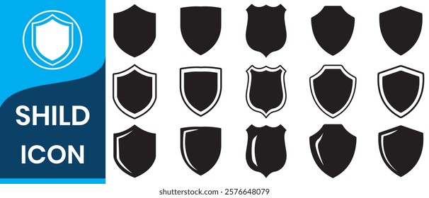 Shield  icon vector. Set of vintage label and badges shape collections. Vector illustration. Black template for patch, insignias, overlay. Armor symbol. protection logo. security mark.
