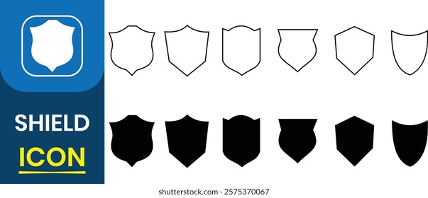 Shield icon vector silhouette. Protect shield security line icon, concept of safety, protection. Protect shield black icon, vector illustration.