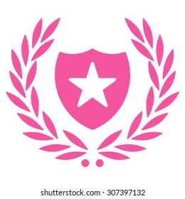 Shield icon. Vector style is flat symbols, pink color, rounded angles, white background.