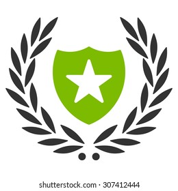Shield icon. Vector style is flat bicolor symbols, eco green and gray colors, rounded angles, white background.