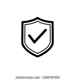 Shield icon. Shield vector icon symbol with an isolated check mark on a white background