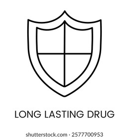 A shield icon in vector, symbolizing long term protection by medication, with an editable stroke.