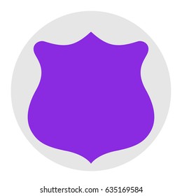 Shield icon. Vector. Violet flat icon on light gray circle at white background. Isolated.