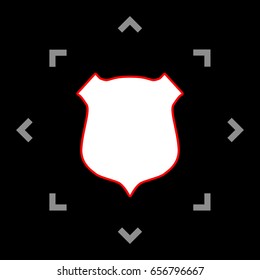 Shield icon. Vector. White icon in gray focus like mandala on black background.