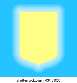 Shield icon. Vector. Yellow sunny shining icon on sky blue background.