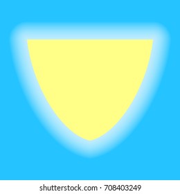 Shield icon. Vector. Yellow sunny shining icon on sky blue background.
