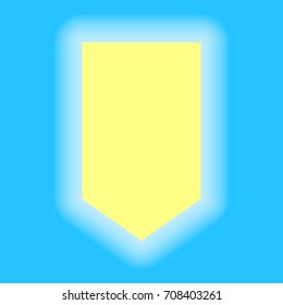 Shield icon. Vector. Yellow sunny shining icon on sky blue background.