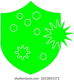 Shield icon with virus, bacteria, and germs repelled, symbolizing immunity, protection, or health defense concept outline style, transparent background.