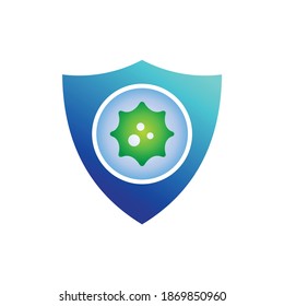 shield icon with virus inside. antivirus protection logo illustration
