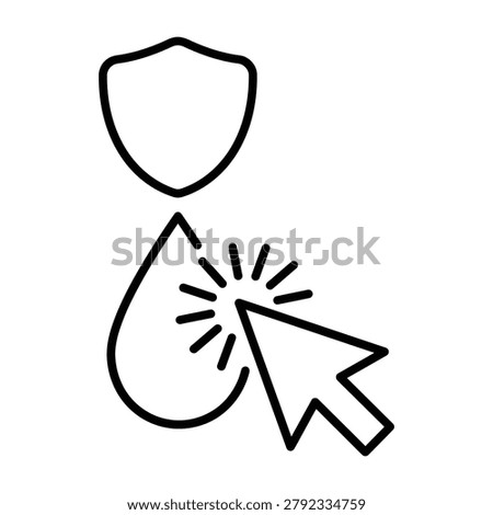 Shield icon with a water droplet being clicked by cursor protection security computer internet technology resource