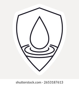 Ícone de escudo com uma gota de água no centro, representando a proteção da pureza da água e a conservação da água limpa.