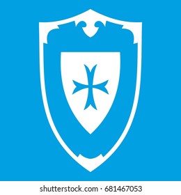 Shield icon white isolated on blue background vector illustration