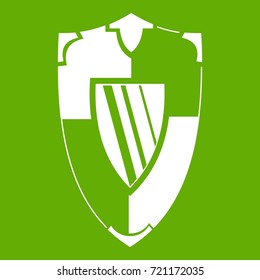 Shield icon white isolated on green background. Vector illustration