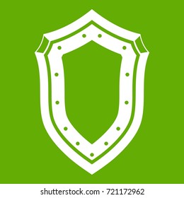 Shield icon white isolated on green background. Vector illustration