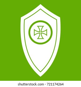 Shield icon white isolated on green background. Vector illustration