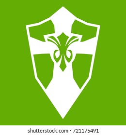 Shield icon white isolated on green background. Vector illustration