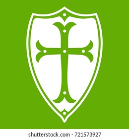 Shield icon white isolated on green background. Vector illustration