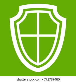 Shield icon white isolated on green background. Vector illustration