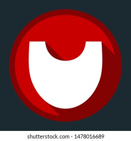 Shield icon. White icon with shadow on round red button at dark cyan background. Illustration.