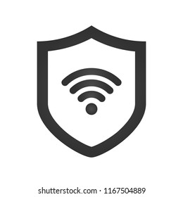 Shield icon. WiFi sign. Vector illustration. Protectoin sign. Flat design. Grey on white background.