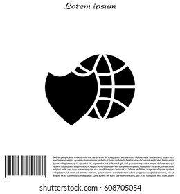 shield icon with a world globe. vector illustration