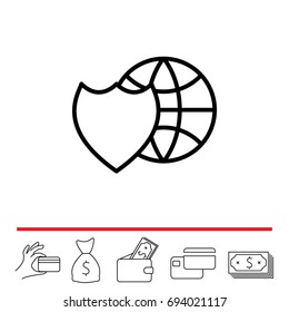 shield icon with a world globe. vector illustration