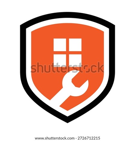 Shield icon with wrench and window on orange background icon