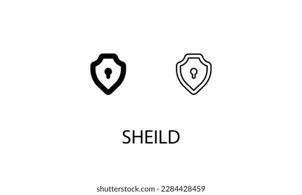 Shield icons with 2 styles outline icon, glyph icon, vector stock