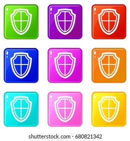 Shield icons of 9 color set isolated vector illustration