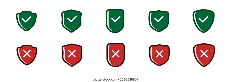 Shield Icons Approved and Rejected Symbols