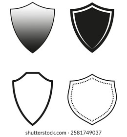 Shield icons. Basic heraldic emblems. Black and white symbols. Clean vector outlines.