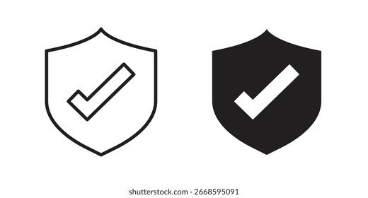 Schild-Symbole mit Häkchen, einzeln auf weißem Hintergrund