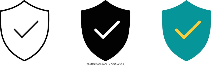 Shield Icons with Check Mark Symbol Representing Security and Protection