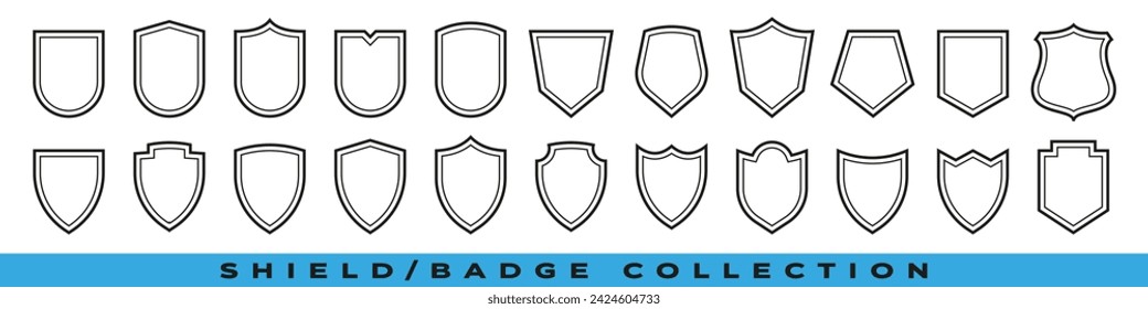 Shield icons collection. Protective shield set. Security shield set with contours and linear signs. Elements of safety and protection.