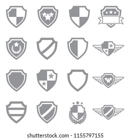 Shield Icons. Gray Flat Design. Vector Illustration. 