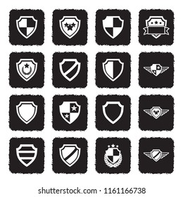 Shield Icons. Grunge Black Flat Design. Vector Illustration. 