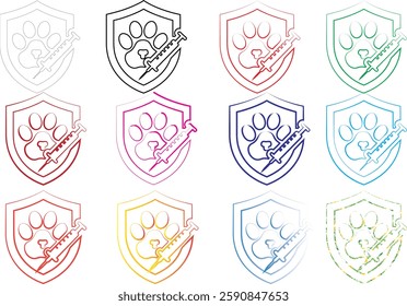 Shield icons, heraldic symbols, colorful outlines, abstract animal shapes, minimalist design, geometric patterns, line art, crest emblems, varied color palette, stylized lions, simplified graphics, me