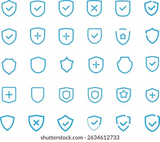 shield icons in line style set. protection, privacy, defense, antivirus. editable vector illustration