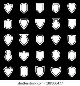 Shield icons on black background, stock vector