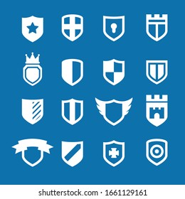 Shield icons on blue background. Vector illustration.