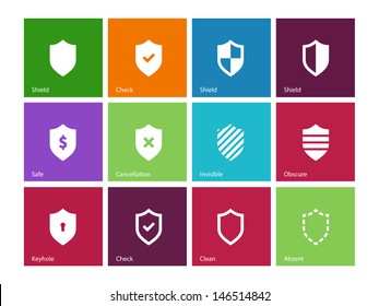 Shield icons on color background. Vector illustration.