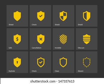 Shield icons on gray background. Vector illustration.