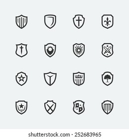 Shield icons on gray background