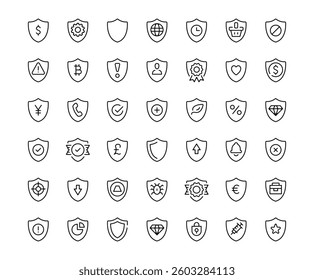 Shield icons. Outline symbols collection. Premium vector line icons set