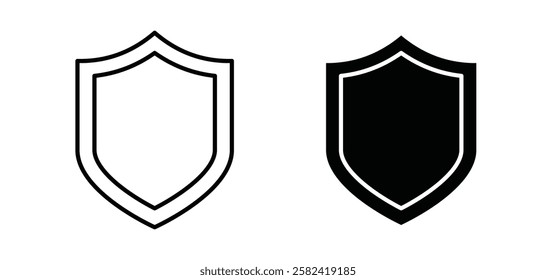 Shield icons pack vectors in black flat and strokes